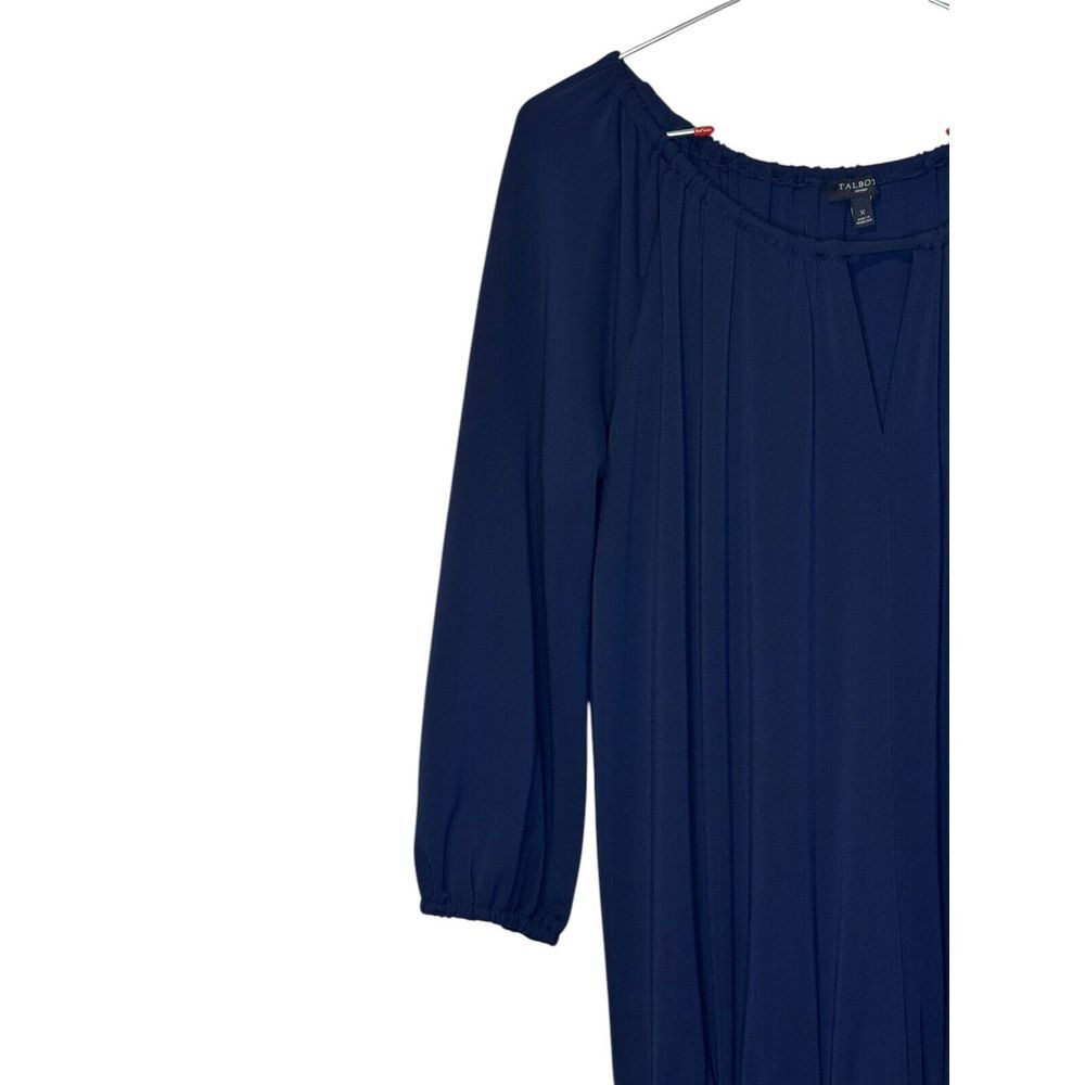 Talbots Women's Dress Midi Boatneck‎ 3/4 Sleeves Blouson Waist Navy Blue Large - Picture 3 of 10
